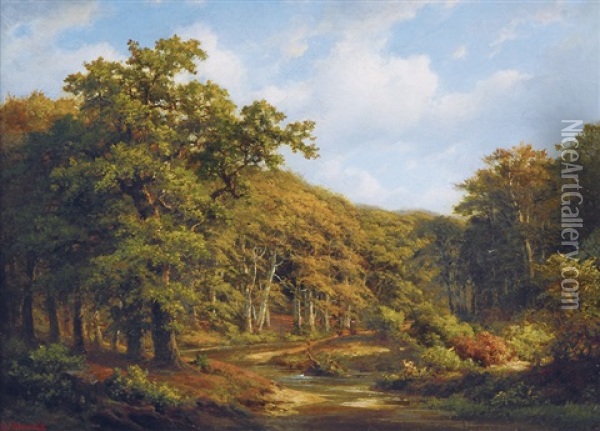 Forest With The River Alster Oil Painting - Johann Georg Haeselich
