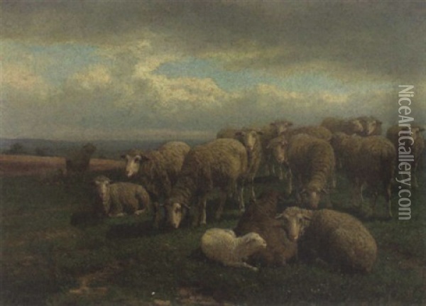 Schafe Und Lammer Auf Der Weide Oil Painting - Guillaume (Wilhelm) Wintz