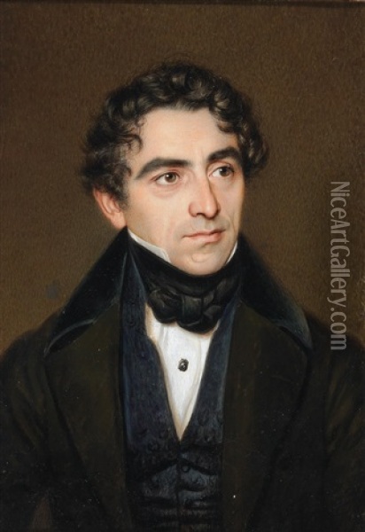 A Portrait Of A Gentleman With Dark Her And Thick Eyebrows Oil Painting - Robert Theer