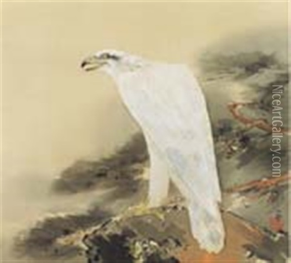 Hawk By The Pine Tree Oil Painting - Kansetsu Hashimoto