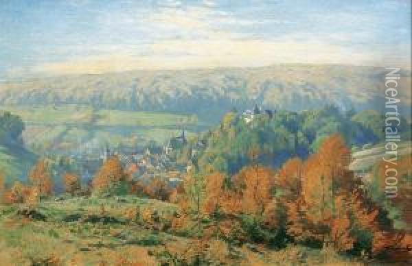 Blick Auf Das Herbstliche Stolberg Oil Painting - Richard Thierbach