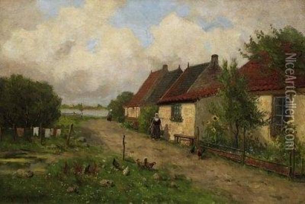 Village Landscape On Fischland In Summer. Signed Lower Left: P. Muller-kaempf Oil Painting - Paul Muller-Kaempff