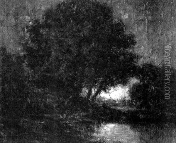 The Moonlit Stream Oil Painting - Granville S. Redmond