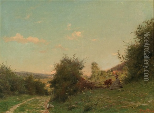 Resting In A Summer Meadow Oil Painting - Augustin Pierre Bienvenue Chenu