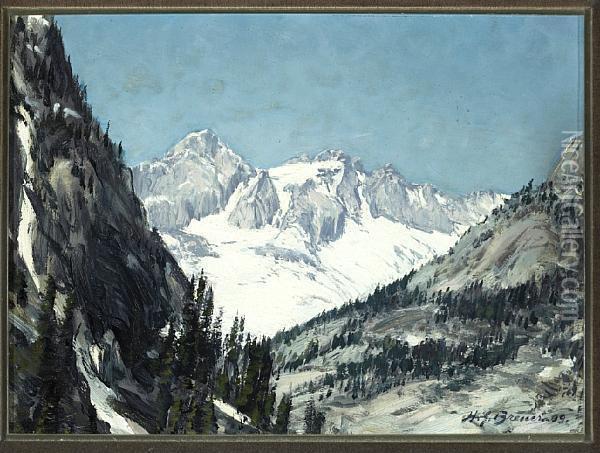 Snow Covered Peaks Oil Painting - Henry Joseph Breuer