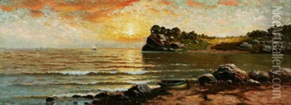 Sunset Coastal Oil Painting - Richard Dey de Ribcowsky
