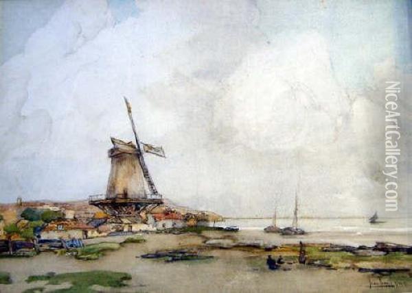 Dutch Coastal Landscape Signed 15 X 21.5in Oil Painting - John Terris