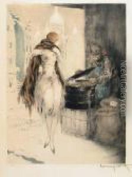 Chestnut Vendor (h./c./i. 335) Oil Painting - Louis Icart