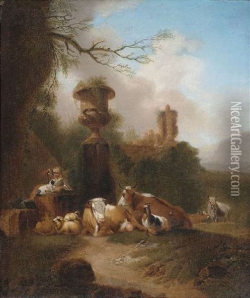 Hirtenidylle In Der Romischen Campagna Oil Painting - Johann Heinrich Roos