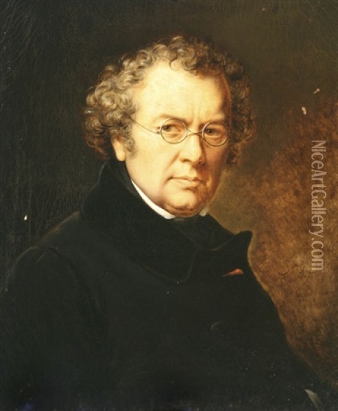 Portrait Of A Gentleman Wearing Glasses Oil Painting - Charles Auguste Guillaume Steuben
