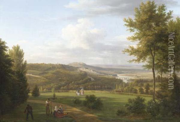 Vue Du Petit Bellevue De St Cloud, Nr. Vallerienne Oil Painting - Jean-Baptiste Gab. Langlace
