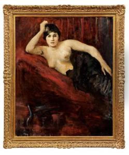 Sul Divano Rosso Oil Painting - Emilio Gola