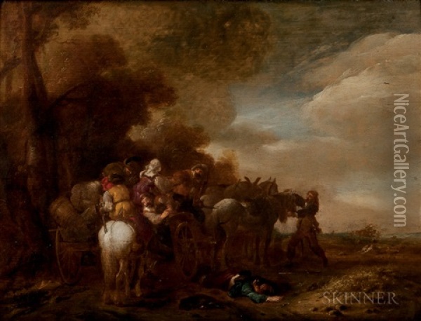Robbers Fighting With Each Other For The Spoils Over A Murdered Traveler Oil Painting - Washington Allston