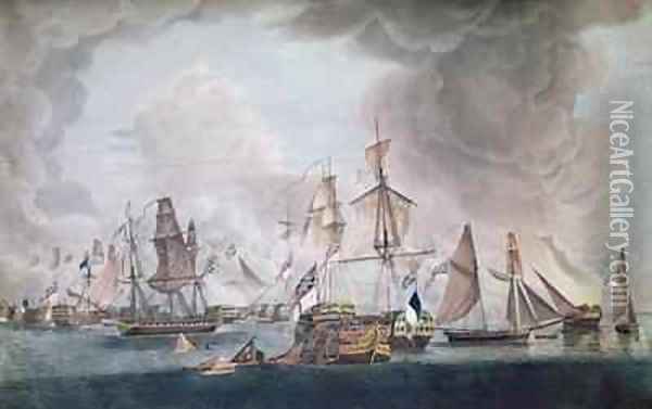 The Defeat of the Combined Forces of France and Spain at the Battle of Trafalgar in 1805 Oil Painting - Robert Dodd