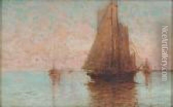 Sailboats At Sunset Oil Painting - Milne Ramsey