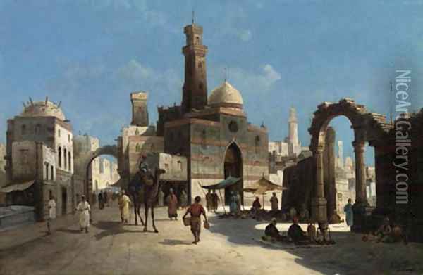A Street Scene in the Levant Oil Painting - August von Siegen