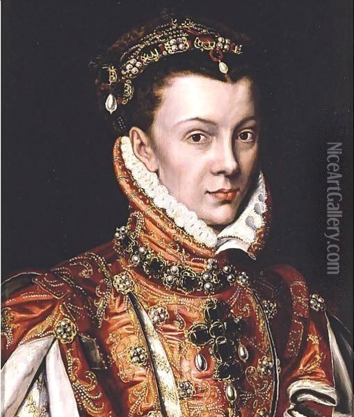 Portrait Of Elizabeth De Valois Oil Painting - Alonso Sanchez Coello