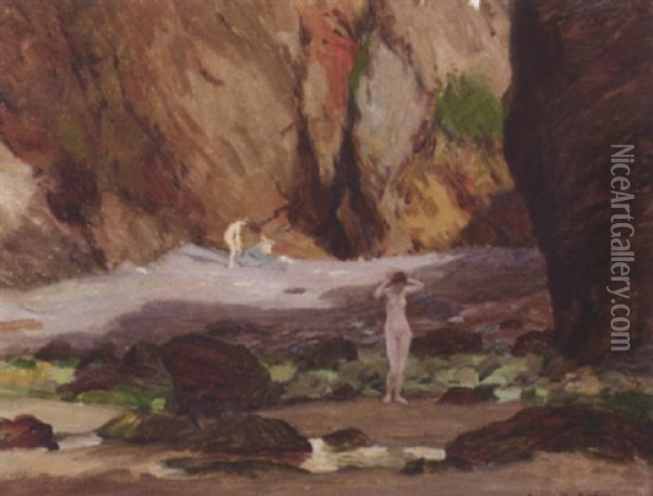 Bathers In A Rocky Cave Oil Painting - George Faulkner Wetherbee