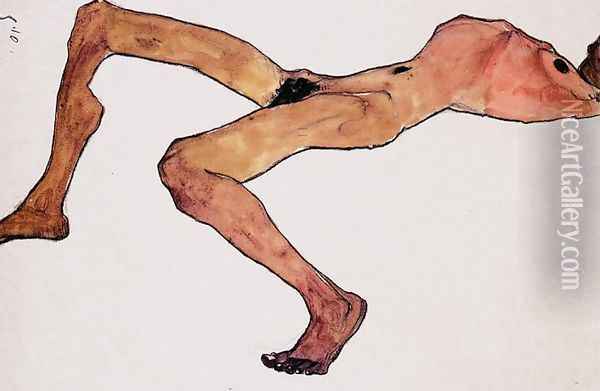 Sitting male act Oil Painting - Egon Schiele