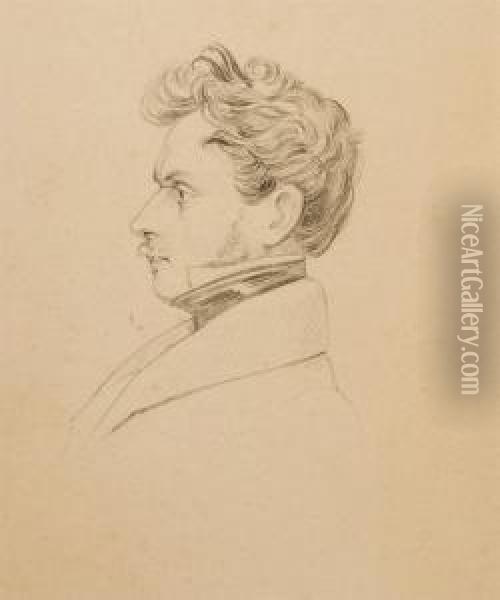 Portrait Of A Man, Bust Length, In Profile Oil Painting - Johann Moritz Rugendas