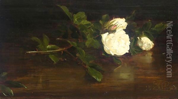 A Still Life Of Christmas Roses Oil Painting - Sir George Reid