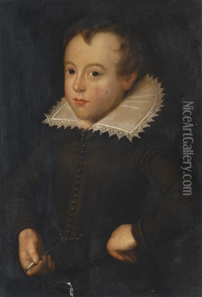 Portrait Of A Boy, Half-length, Wearing A Brown Doublet With A White Lace Collar Oil Painting - Cornelis De Vos