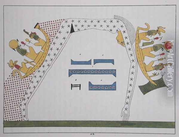 Facsimile copy of Nut, the sky goddess and the solar barques of Ra, plate 20b from 'Pantheon Egyptien', Paris, 1822 Oil Painting - Jean Francois Champollion