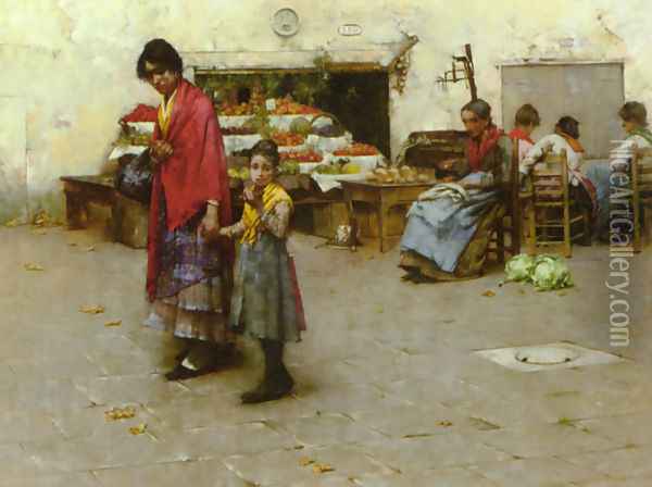 A Day at the Market Oil Painting - Albert Chevallier Tayler