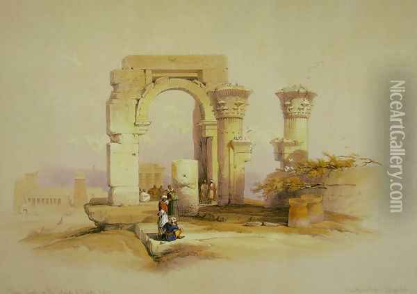 Part of the ruins of a temple on the Island of Bigge, Nubia Oil Painting - David Roberts