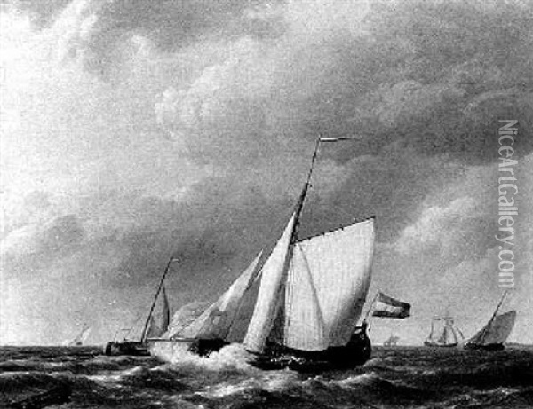 Segelschiffe Auf See Oil Painting - Johannes Hermanus Koekkoek