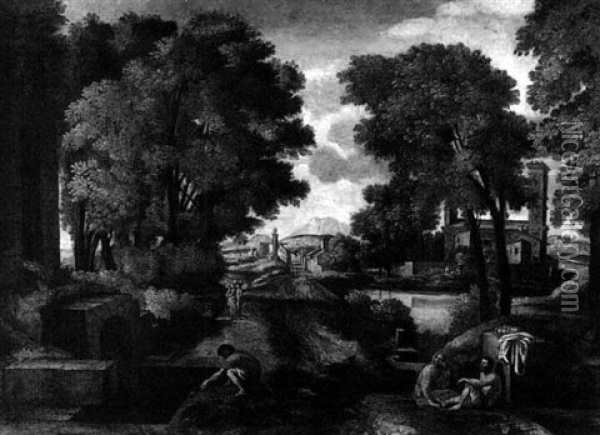 Landscape With Roman Road Oil Painting - Nicolas Poussin