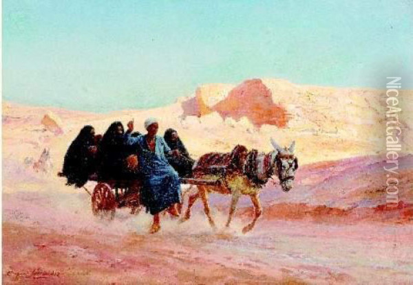 Femmes Cairotes Sur Une Carriole En Egypte, Circa 1890 Oil Painting - Eugene-Alexis Girardet