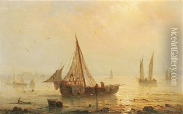 Fiskebatar Vid Strand Oil Painting - Henriette Gudin