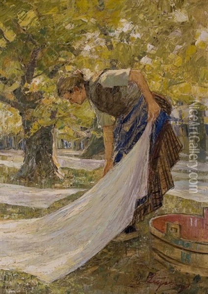 Laundry Oil Painting - Piet Leysing