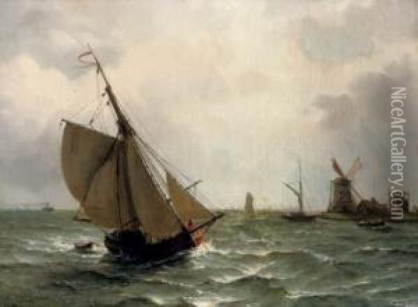 Sailing On A River Estuary Oil Painting - Nicolaas Riegen