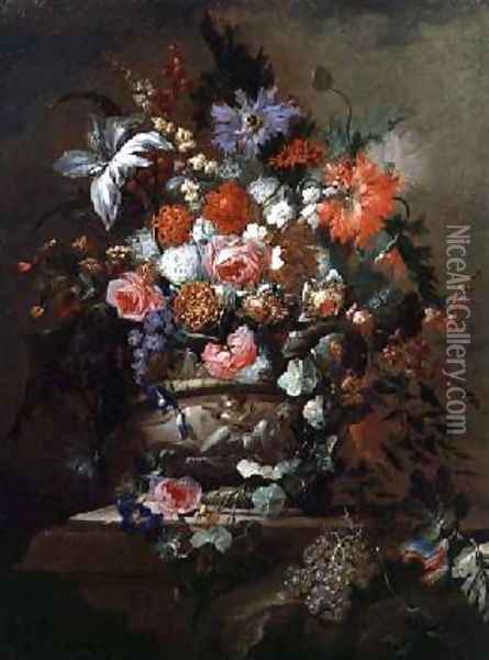 Still life of Flowers and Grapes Oil Painting - Jean-Baptiste Morel