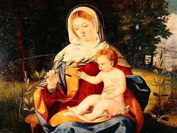 The Vigin and Child with a shoot of Olive, c.1515 Oil Painting - Andrea Previtali
