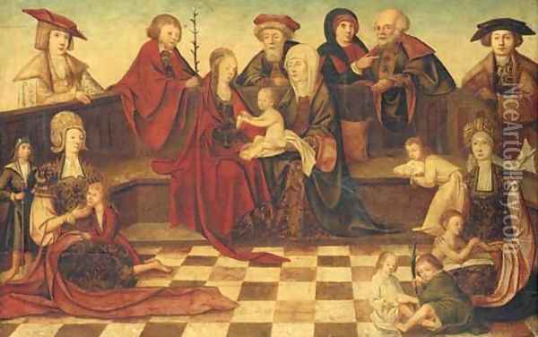 The Holy Kinship, with donors and other figures Oil Painting - Jacob Cornelisz. Van Oostanen, Called Jaco Amsterdam