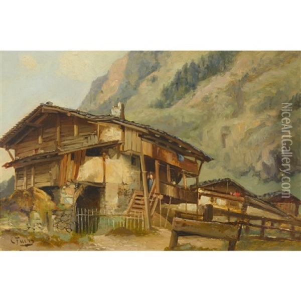 Chalet A Wimmis Oil Painting - Karl Fuchs