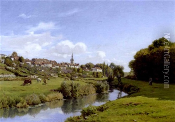 A View Of The Village Of Chatillon Oil Painting - Jean Ferdinand Monchablon