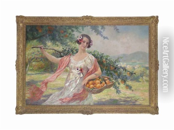 The Orange Picker Oil Painting - Eugene Auguste Francois Deully