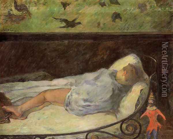 Young Girl Dreaming Aka Study Of A Child Asleep The Painters Daughter Line Rue Carcel Oil Painting - Paul Gauguin