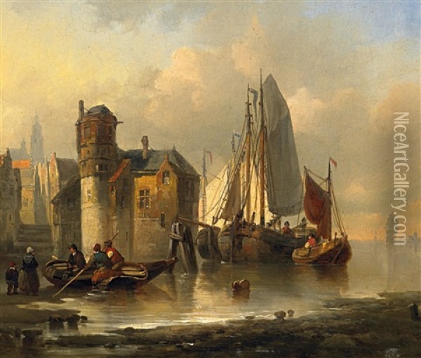 In Einem Flandrischen Hafen Oil Painting - Charles Hoguet