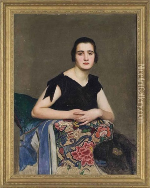 The Black Dress Oil Painting - George Spencer Watson