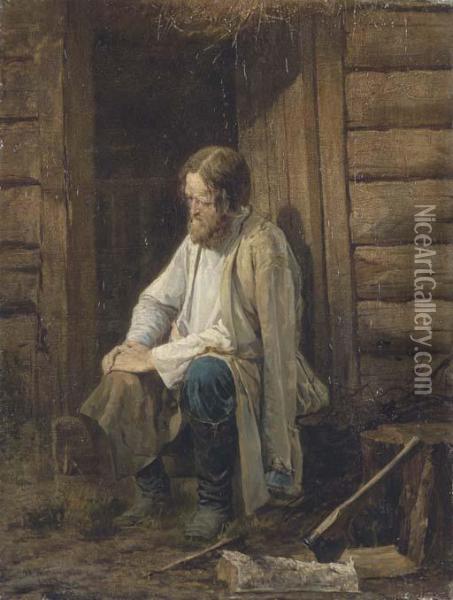 A Woodcutter Oil Painting - Vasilii Andreevich Golynskii