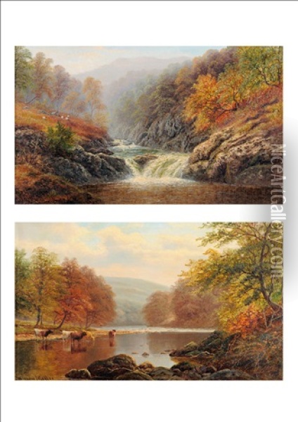 On The Wharfe, Bolton Woods, Yorkshire (+ View On The Llugwy, North Wales; Pair) Oil Painting - William Mellor