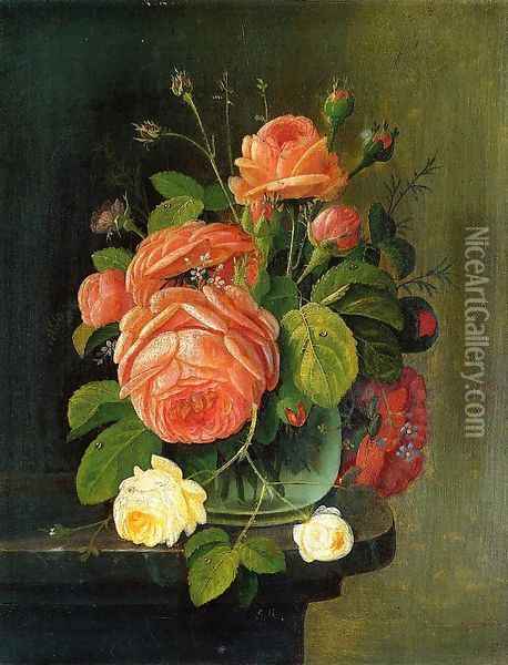 Roses on a Tabletop Oil Painting - Severin Roesen