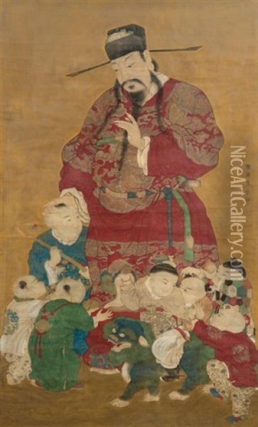 Die Gottheit Tianguan (herrscher Des Himmels) Mit Knaben Oil Painting -  Li Tang