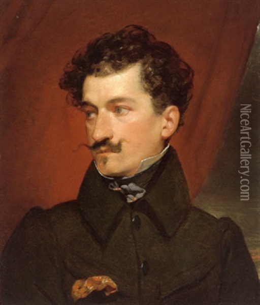 Portrait Johann Straus Vater In Dunklem Rock Oil Painting - Friedrich von Amerling