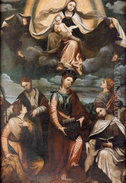 Madonna Mit Hl. Cacilia, Katharina, Lucia, Agnes Und Barbara Oil Painting -  Moretto da Brescia